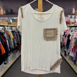 POl Ladies Small White & Floral Pocket & Ruffle Top New